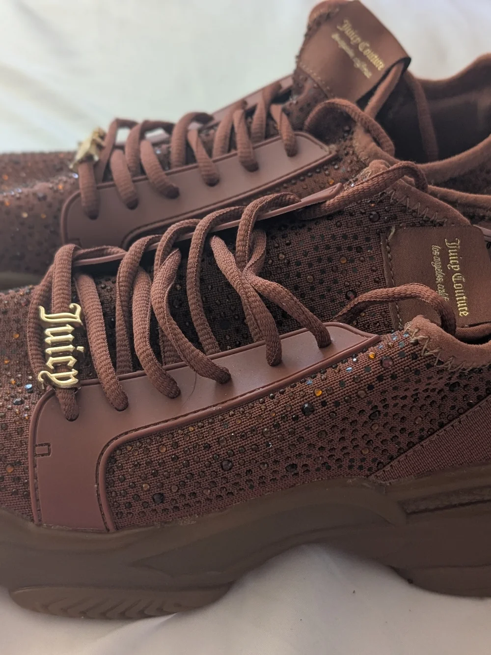 Juicy Couture Brown Rhinestone Adana Lace Up Chunky Knit Sneaker Size 9
